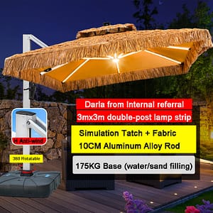 patio umbrella with solar lights authentic thatch style 3m 10cm 350lbs
