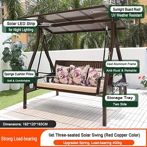 solar rocking chair with led lights red copper color