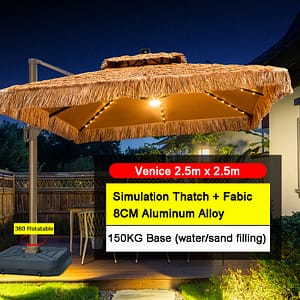 solar patio umbrella authentic thatch style 2.5m 8cm 300lbs
