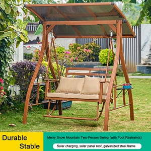 solar powered swing wood grain color with footrest