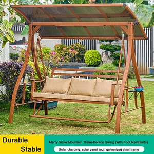 solar powered swing wood grain color with footrest