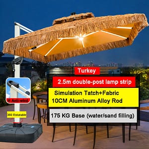 patio umbrella with solar lights authentic thatch style 2.5m 10cm 350lbs