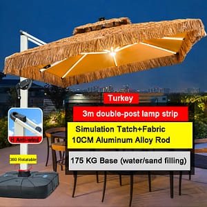 patio umbrella with solar lights authentic thatch style 3m 10cm 350lbs