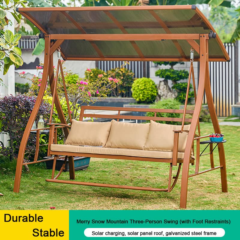 solar powered swing wood grain color with footrest solar powered swing wood grain color with footrest