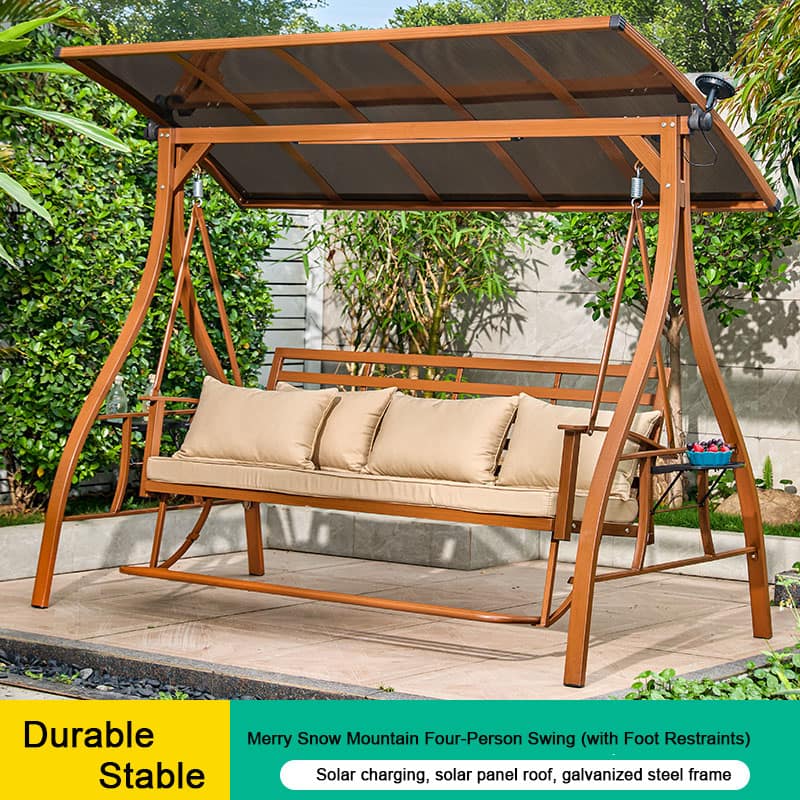 solar powered swing wood grain color with footrest solar powered swing wood grain color with footrest