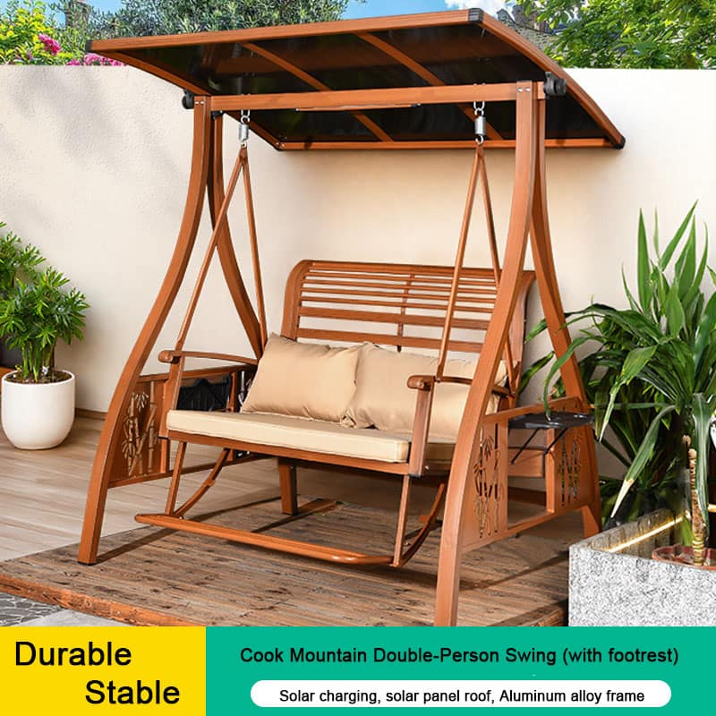 hanging chair outdoor solar powered wood grain color with footrest hanging chair outdoor solar powered wood grain color with footrest