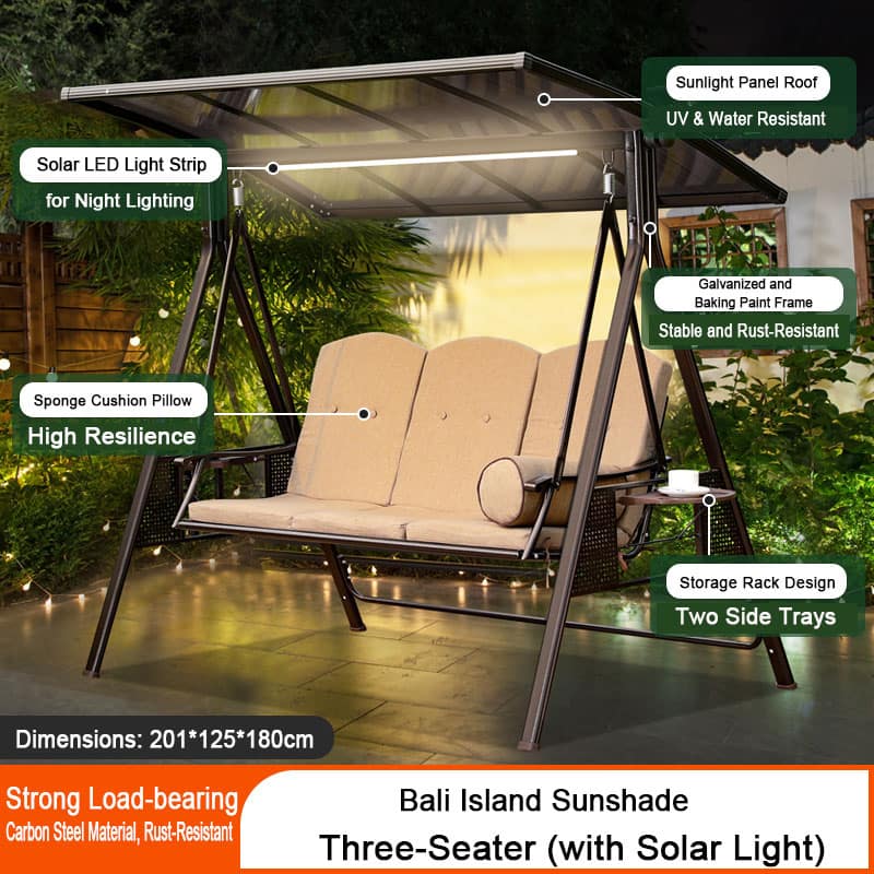 outdoor 3 seater solar swing chair | bali style waterproof rattan with built in led lights outdoor 3 seater solar swing chair | bali style waterproof rattan with built in led lights